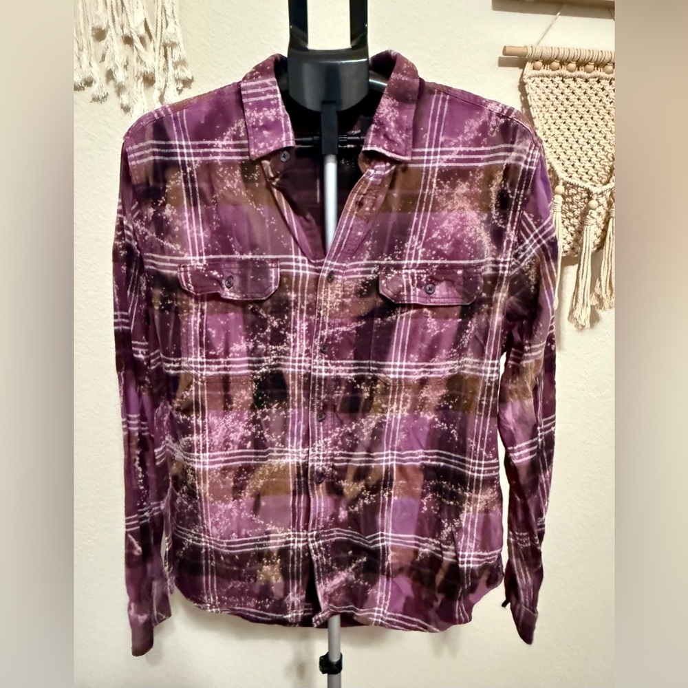 Natural Reflections Purple and Brown Plaid Button Down Shirt